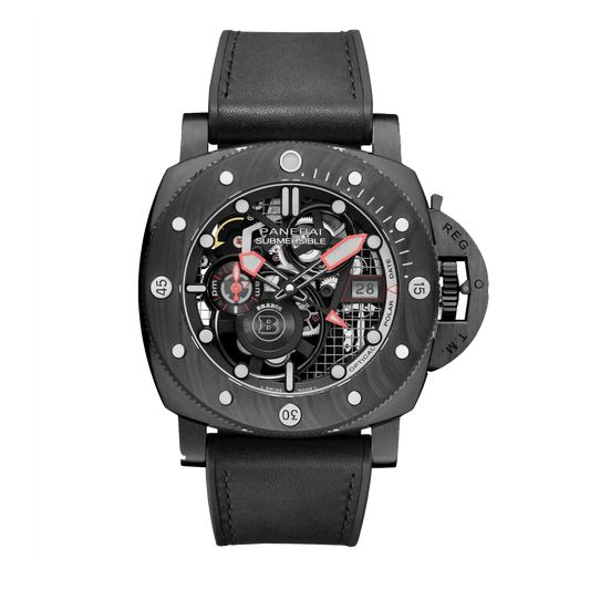 Panerai Submersible S Brabus Black Ops PAM01240 Carbotech watch with skeleton dial and black strap