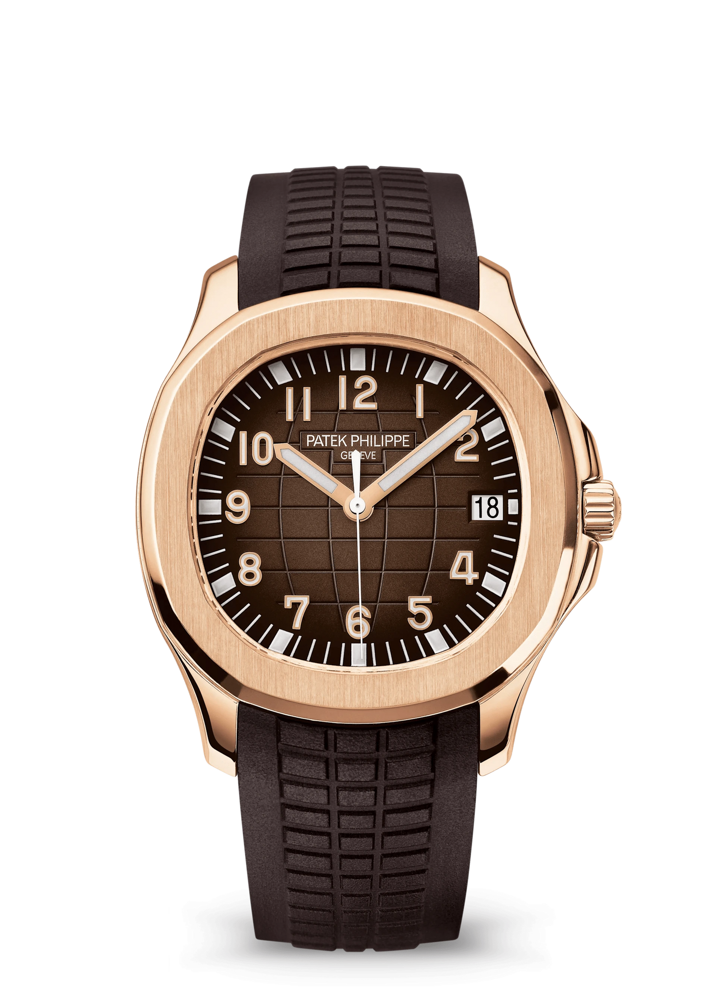 Patek Philippe Aquanaut 5167R-001 rose gold watch with brown dial and rubber strap