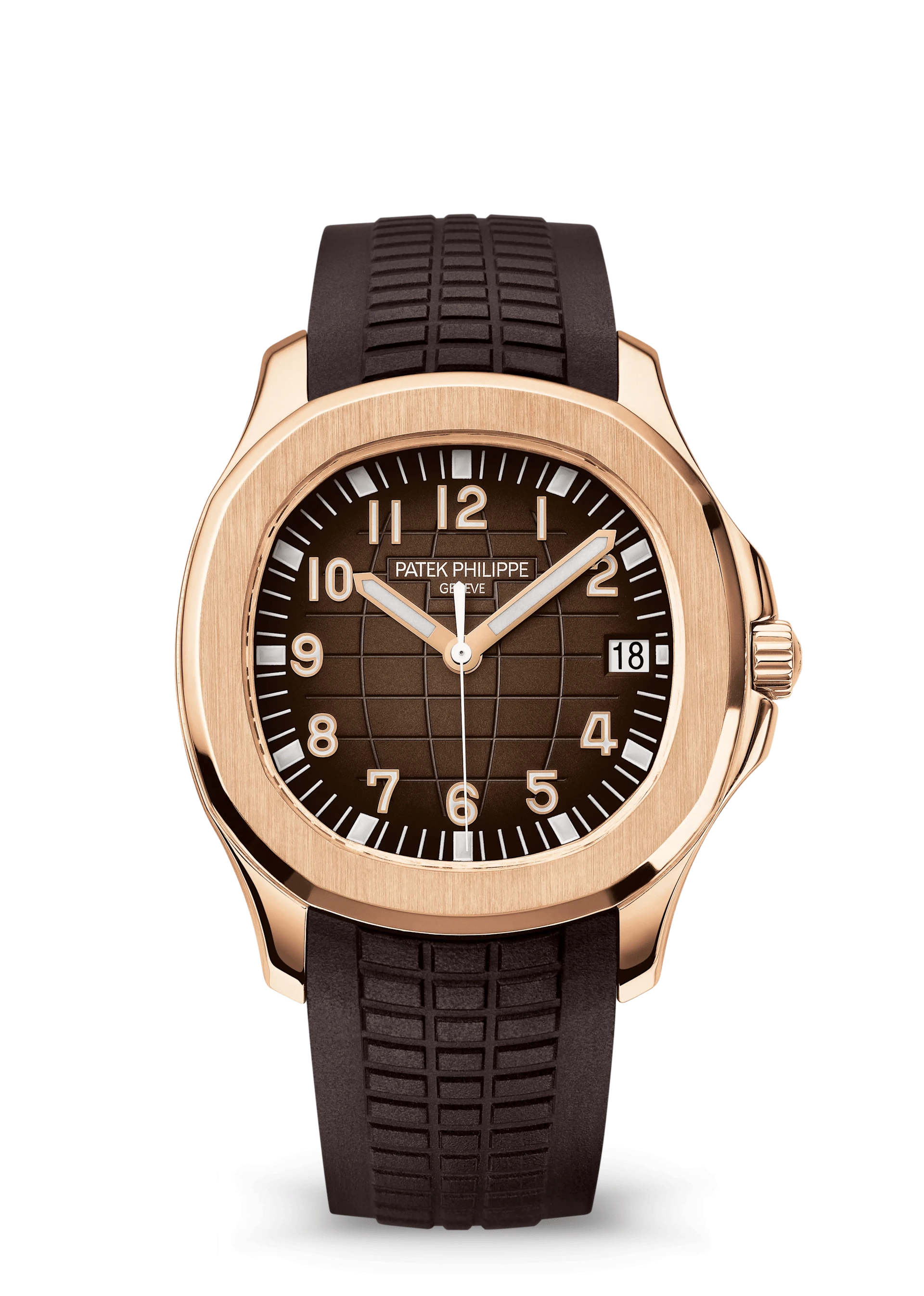 Patek Philippe Aquanaut 5167R-001 rose gold watch with brown dial and rubber strap