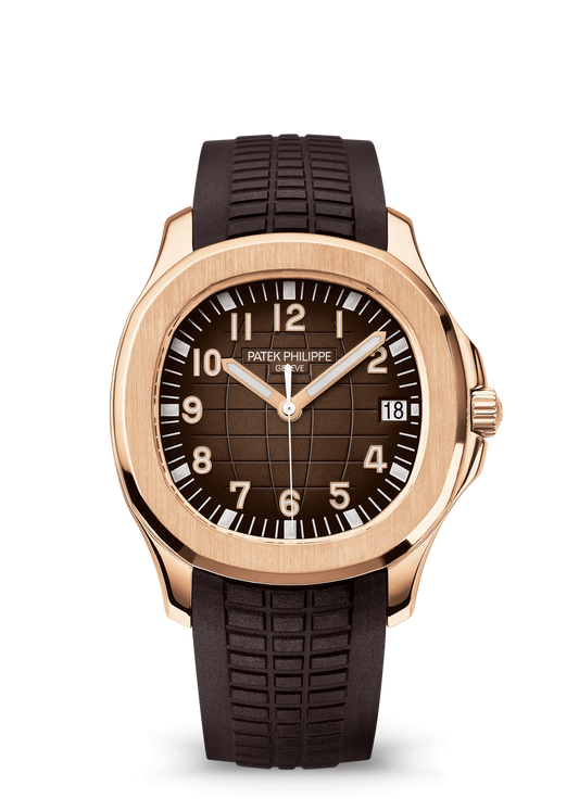 Patek Philippe Aquanaut 5167R-001 rose gold watch with brown dial and rubber strap