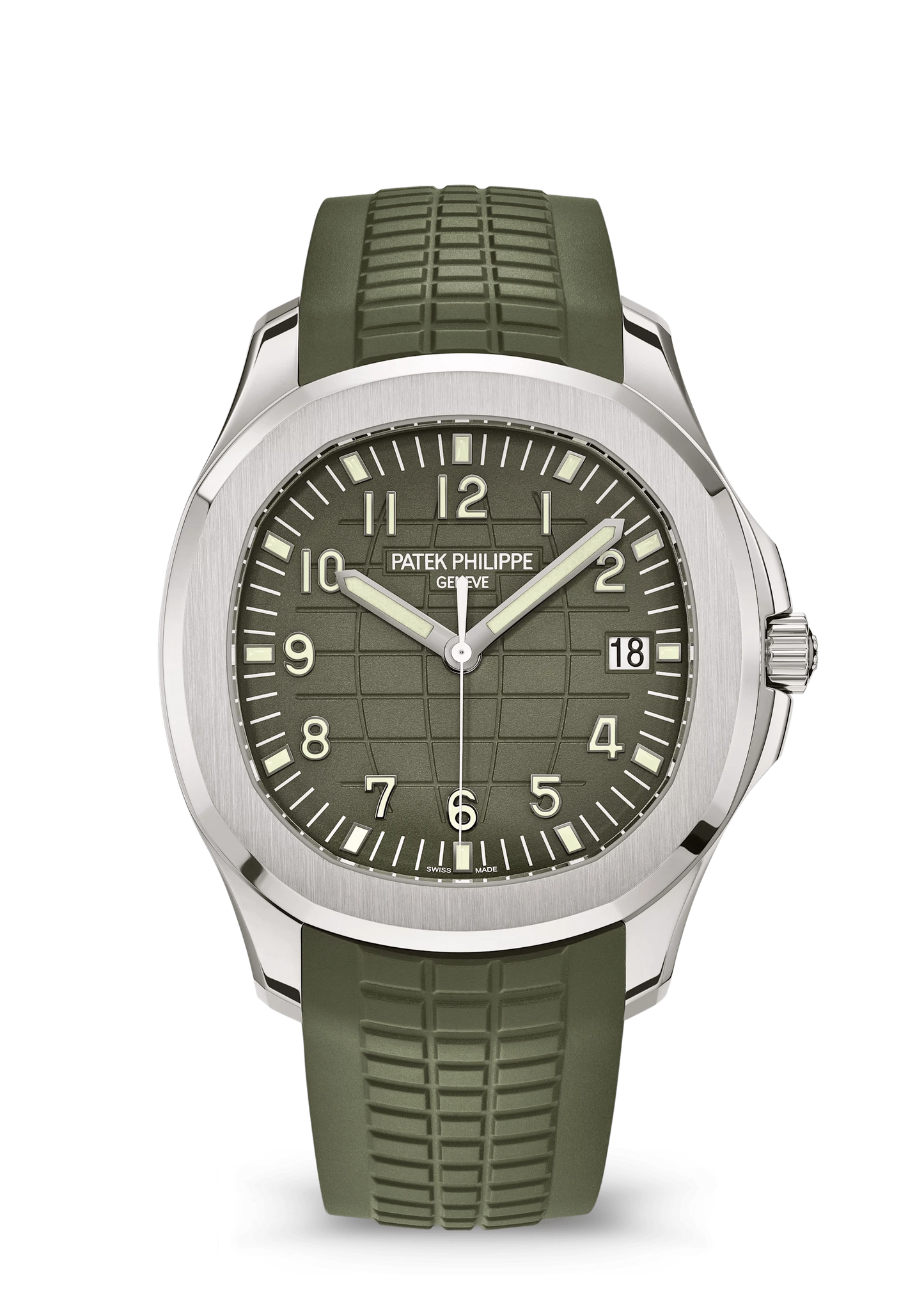 Patek Philippe Aquanaut 5168G-010 white gold watch with khaki green dial and strap