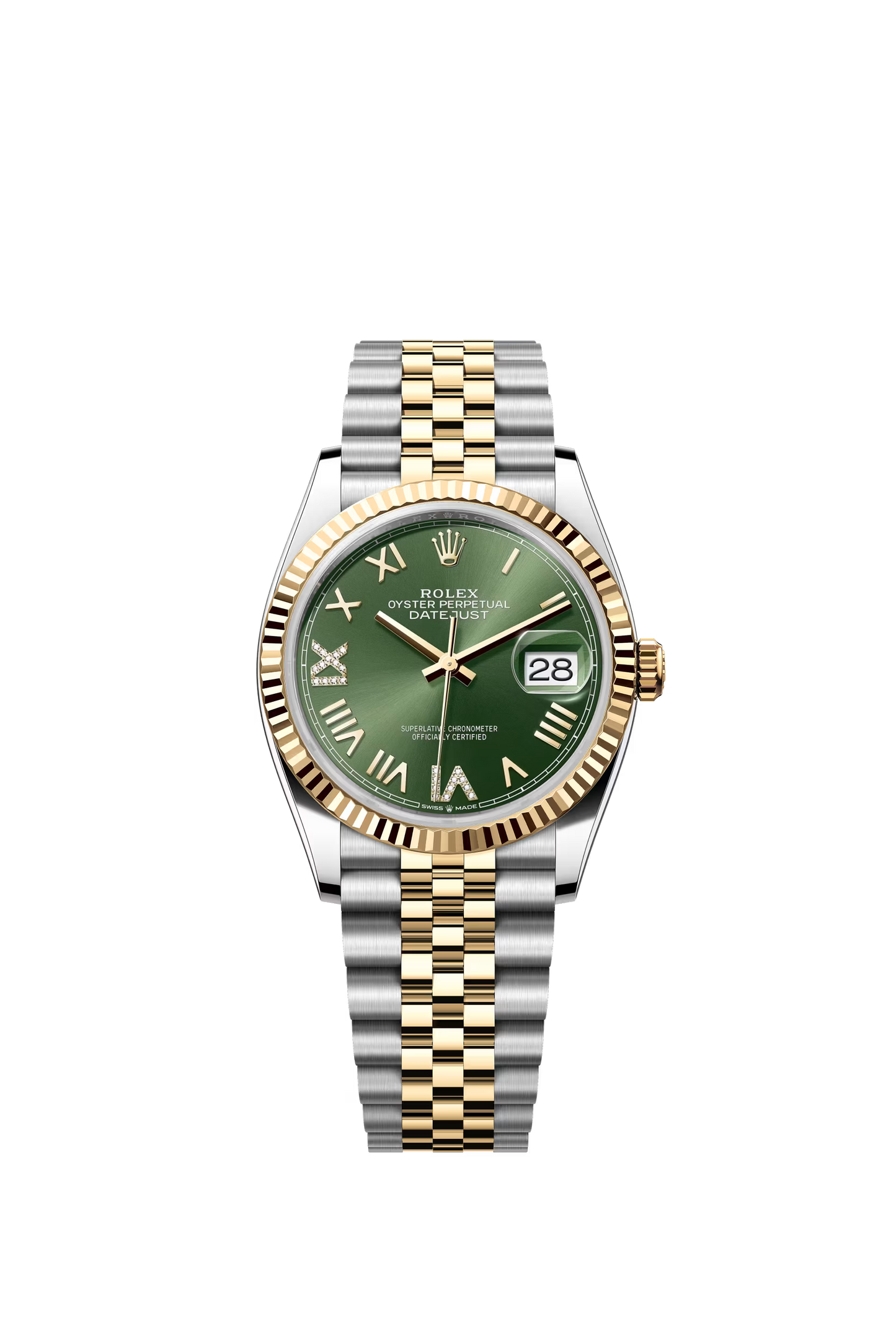 Rolex Datejust 36 Ref. 126233 Olive Green Roman VI IX Diamond Dial Jubilee
