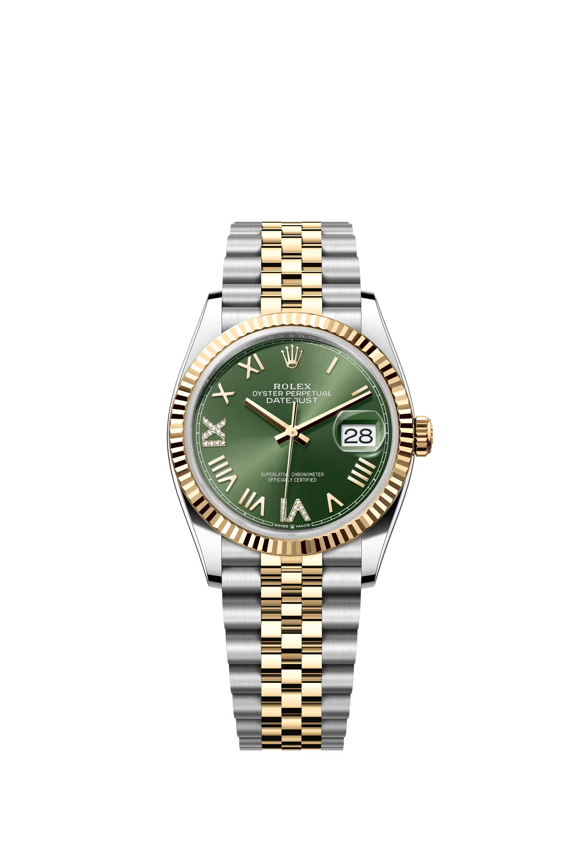 Rolex Datejust 36 Ref. 126233 Olive Green Roman VI IX Diamond Dial Jubilee
