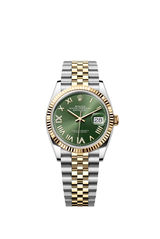 Rolex Datejust 36 Ref. 126233 Olive Green Roman VI IX Diamond Dial Jubilee