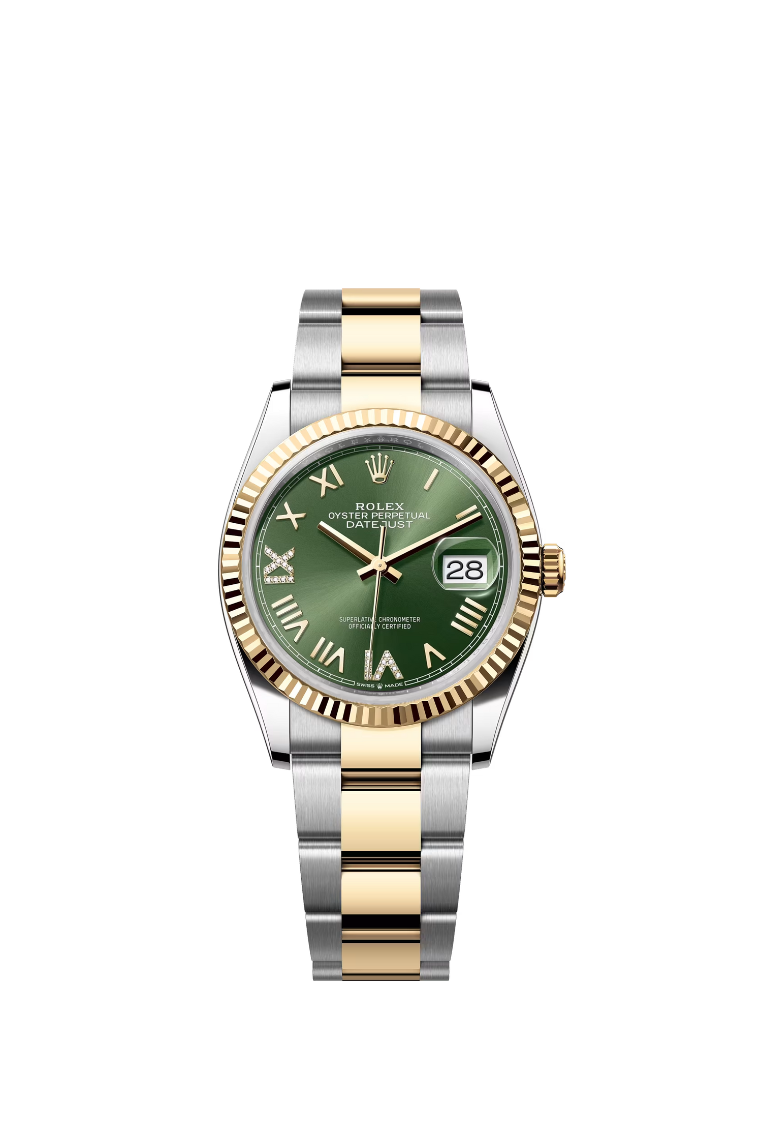 Rolex Datejust 36 Ref. 126233 Olive Green Roman VI IX Diamond Dial Oyster Bracelet