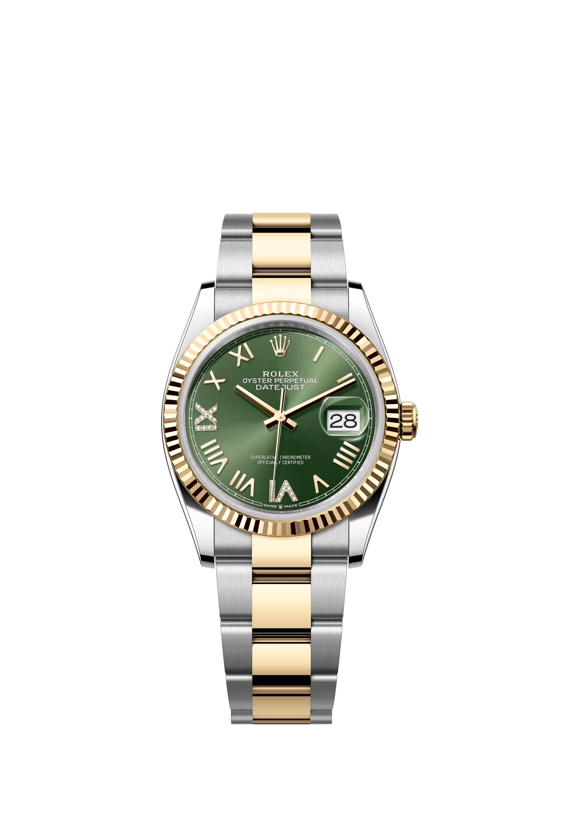 Rolex Datejust 36 Ref. 126233 Olive Green Roman VI IX Diamond Dial Oyster Bracelet