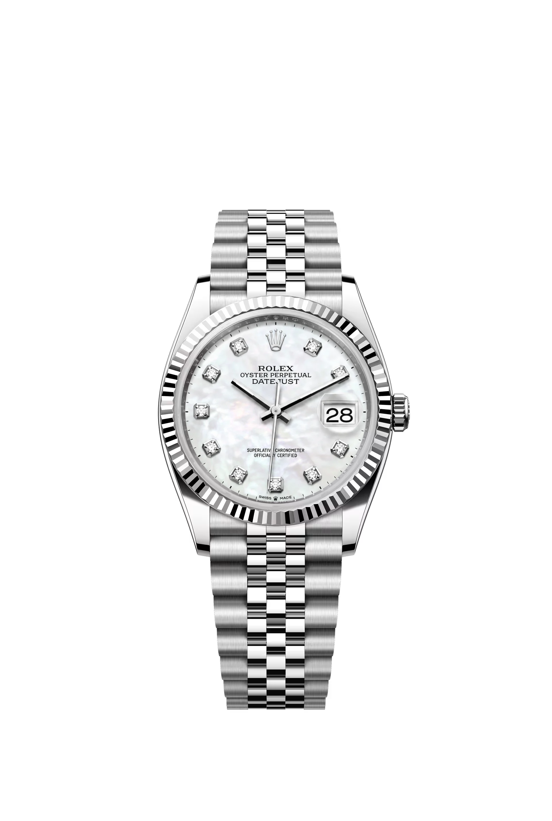 Rolex Datejust 36 Ref. 126234 White Mother of Pearl Diamond Dial Jubilee