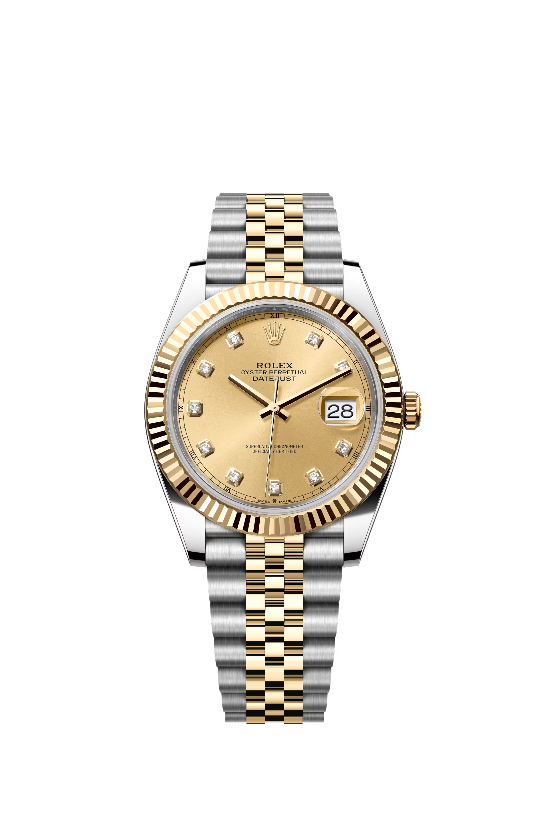 Rolex Datejust 41 Ref. 126333 Champagne Diamond Dial Fluted Bezel Jubilee Bracelet

