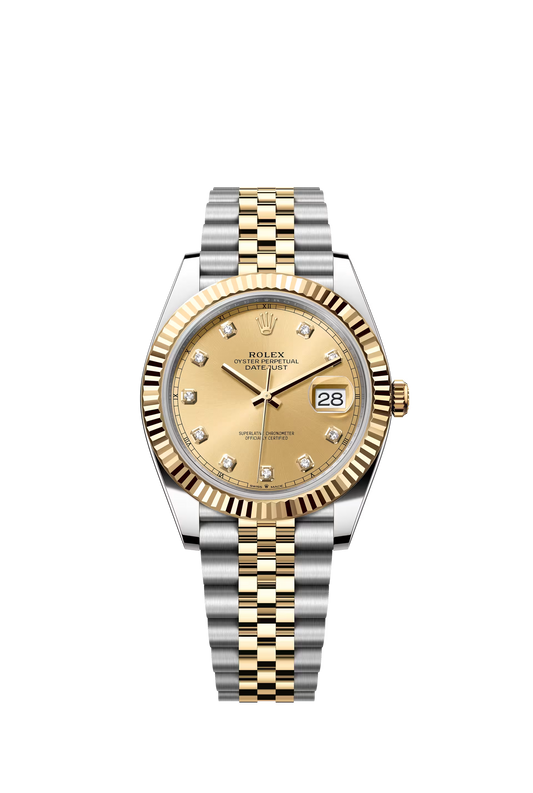 Rolex Datejust 41 Ref. 126333 Champagne Diamond Dial Fluted Bezel Jubilee Bracelet

