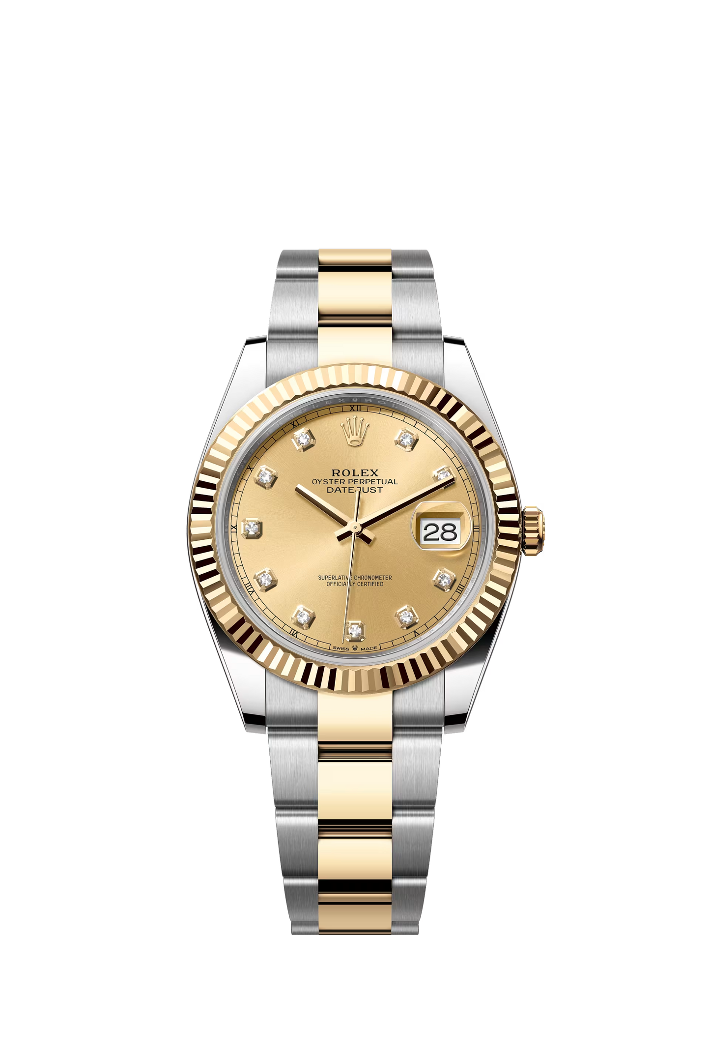 Rolex Datejust 41 Ref. 126333 Champagne Diamond Dial Fluted Bezel Oyster Bracelet

