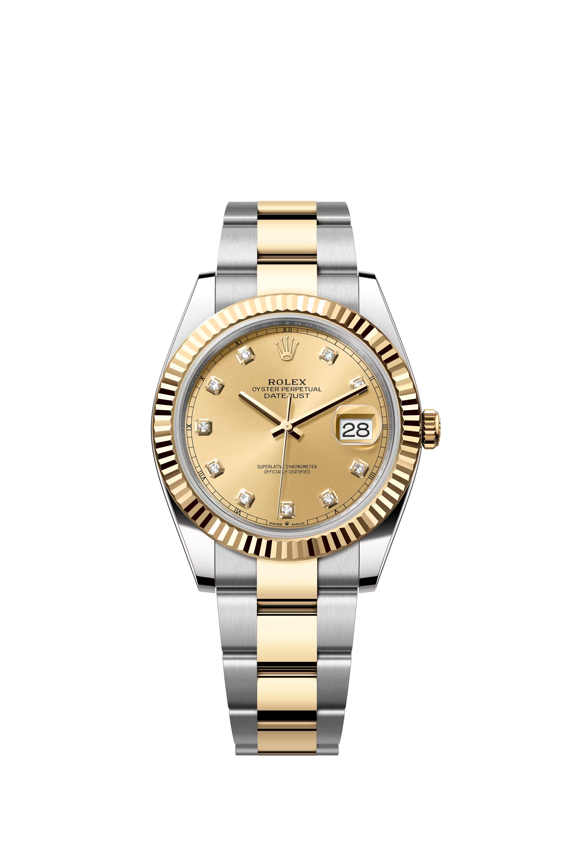 Rolex Datejust 41 Ref. 126333 Champagne Diamond Dial Fluted Bezel Oyster Bracelet

