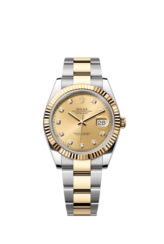 Rolex Datejust 41 Ref. 126333 Champagne Diamond Dial Fluted Bezel Oyster Bracelet

