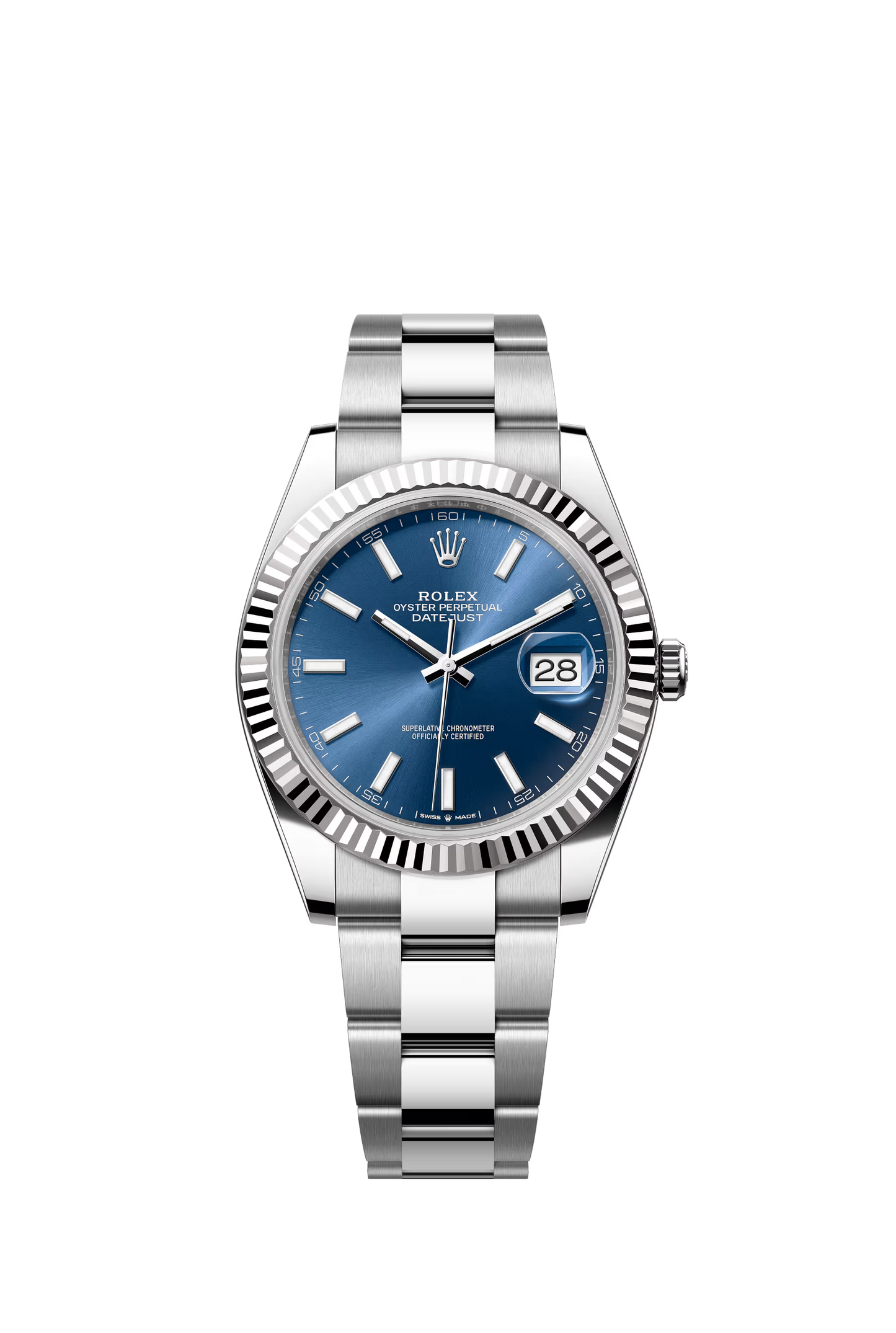 Rolex Datejust 41 Ref. 126334 Bright Blue Dial Fluted Bezel Oyster Bracelet