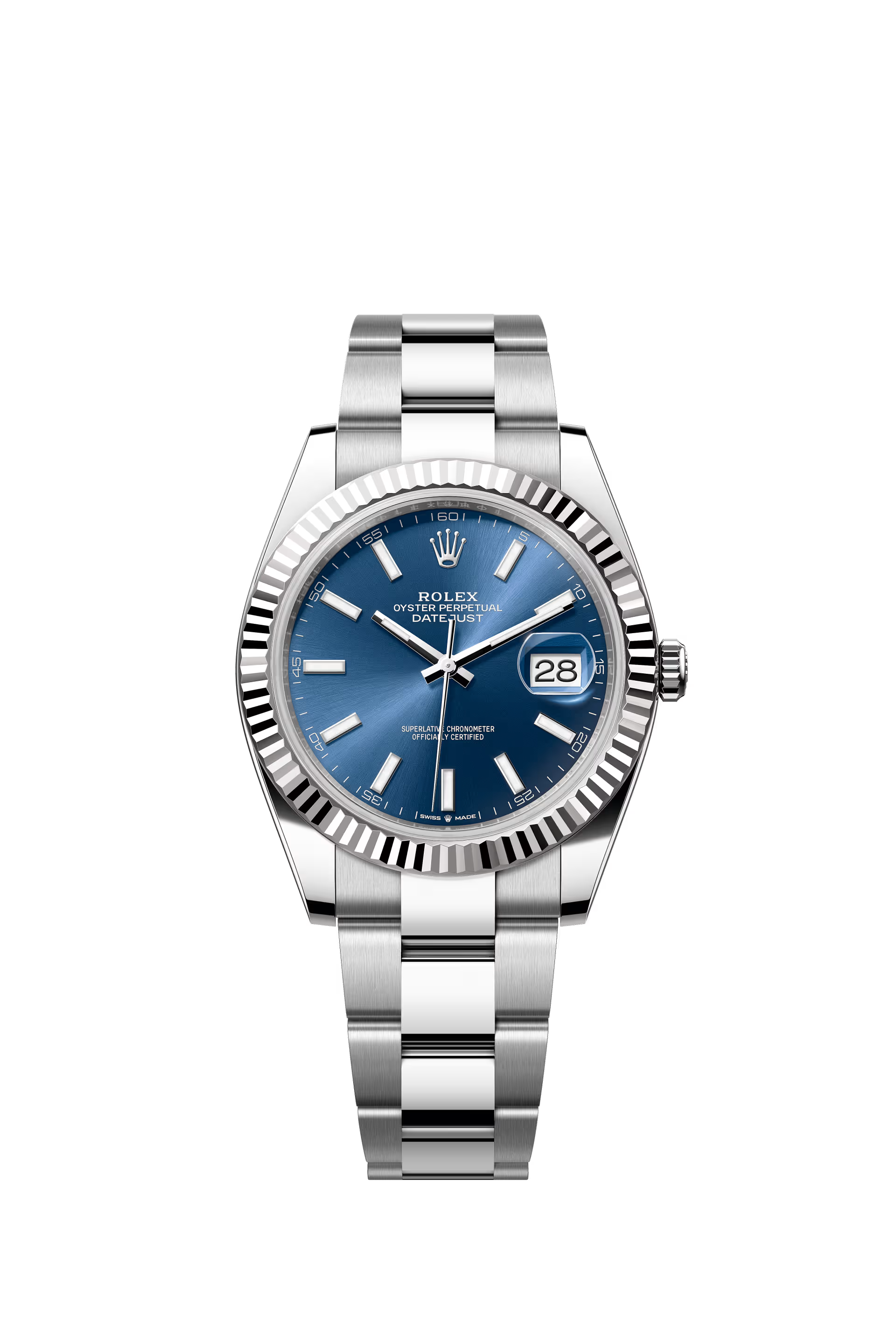 Rolex Datejust 41 Ref. 126334 Bright Blue Dial Fluted Bezel Oyster Bracelet