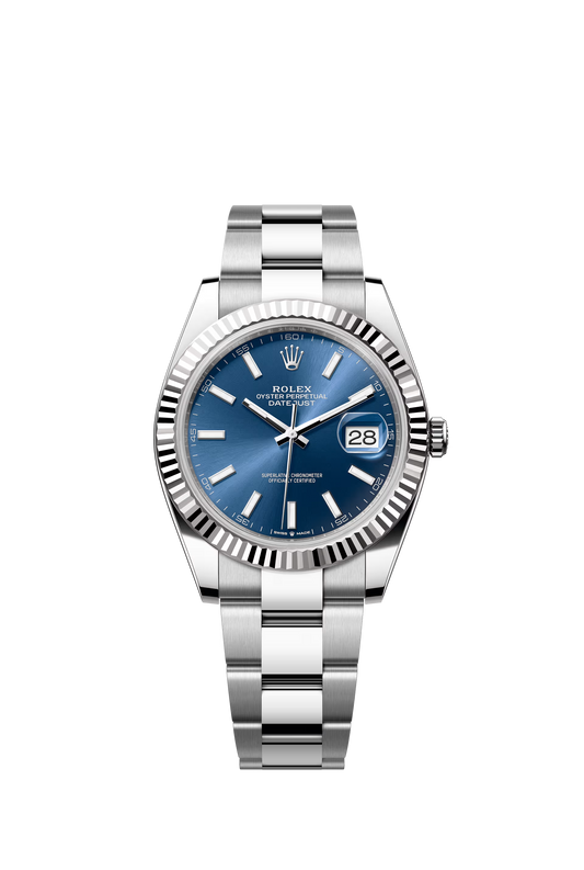 Rolex Datejust 41 Ref. 126334 Bright Blue Dial Fluted Bezel Oyster Bracelet