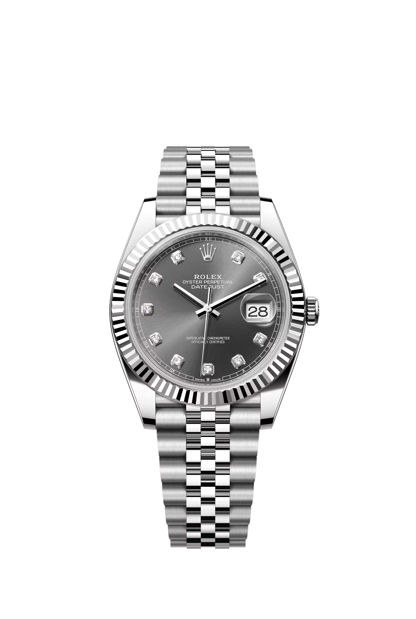 Rolex Datejust 41 Ref. 126334 Slate Diamond Dial Fluted Bezel Jubilee Bracelet
