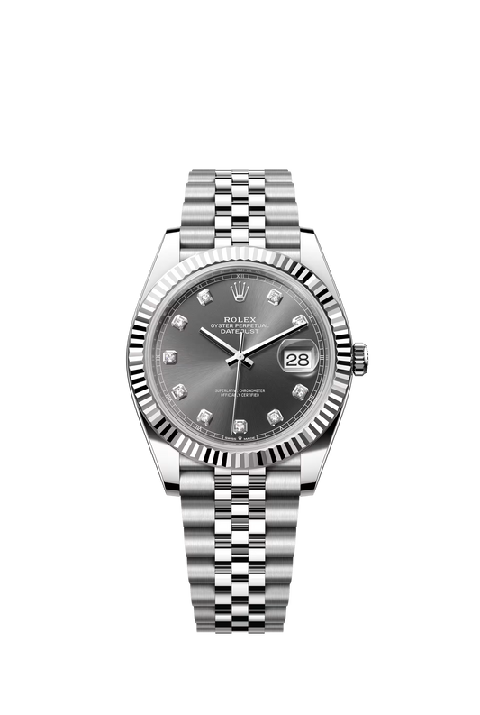 Rolex Datejust 41 Ref. 126334 Slate Diamond Dial Fluted Bezel Jubilee Bracelet

