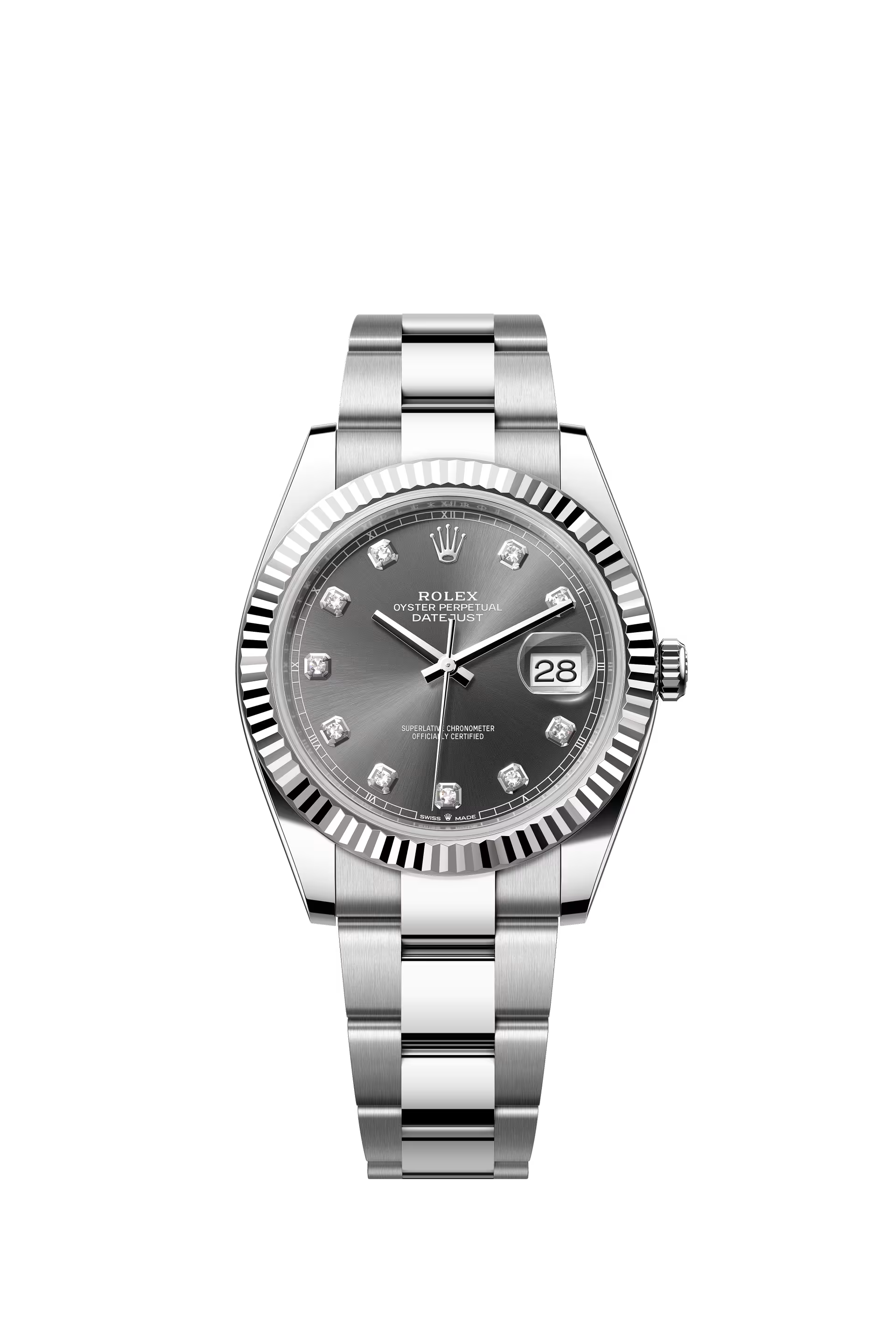 Rolex Datejust 41 Ref. 126334 Slate Diamond Dial Fluted Bezel Oyster Bracelet
