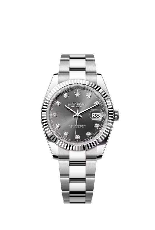 Rolex Datejust 41 Ref. 126334 Slate Diamond Dial Fluted Bezel Oyster Bracelet
