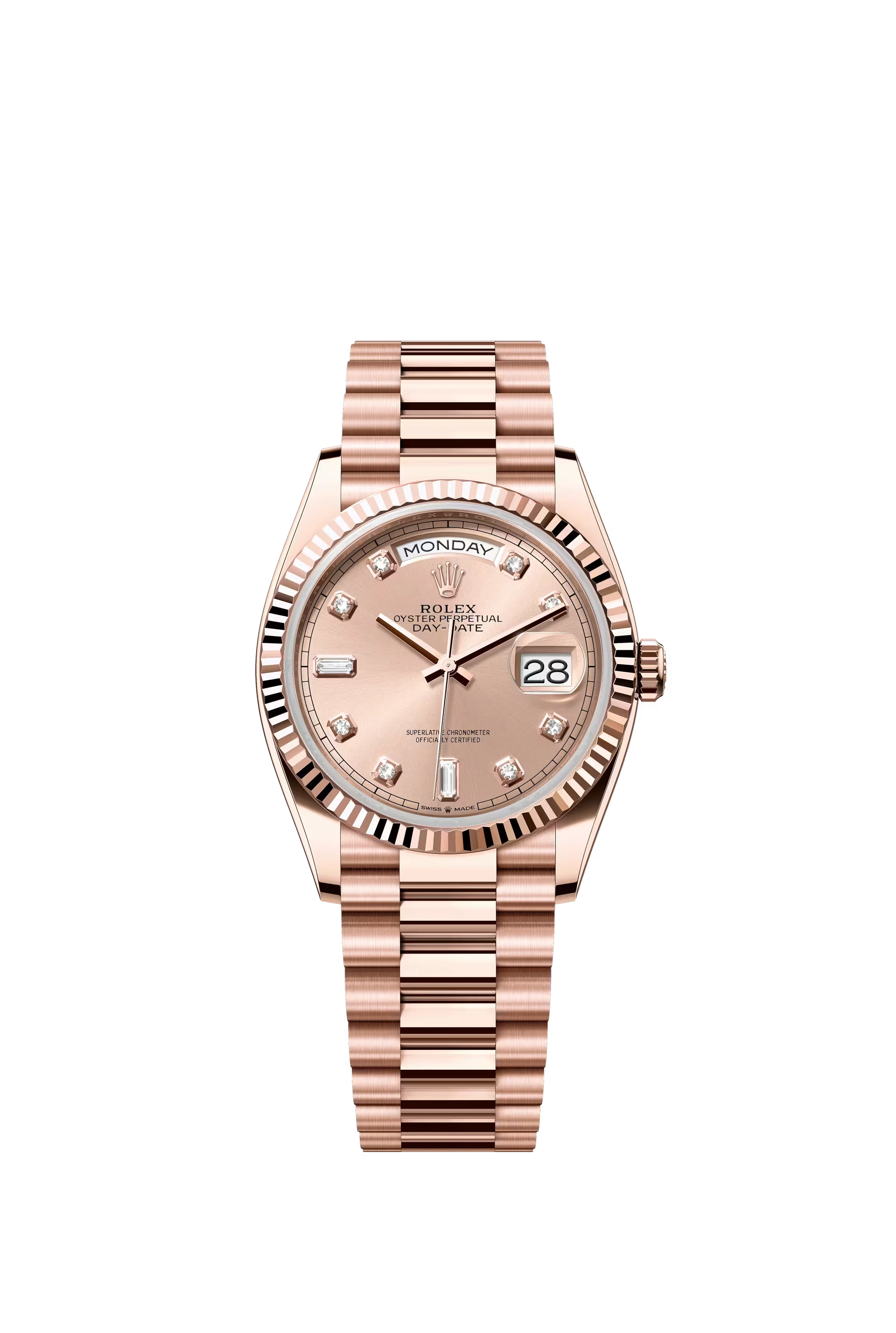 Rolex Day-Date 36 Ref. 128235 Rose Gold Dial Diamond Markers Everose Gold Oyster Bracelet