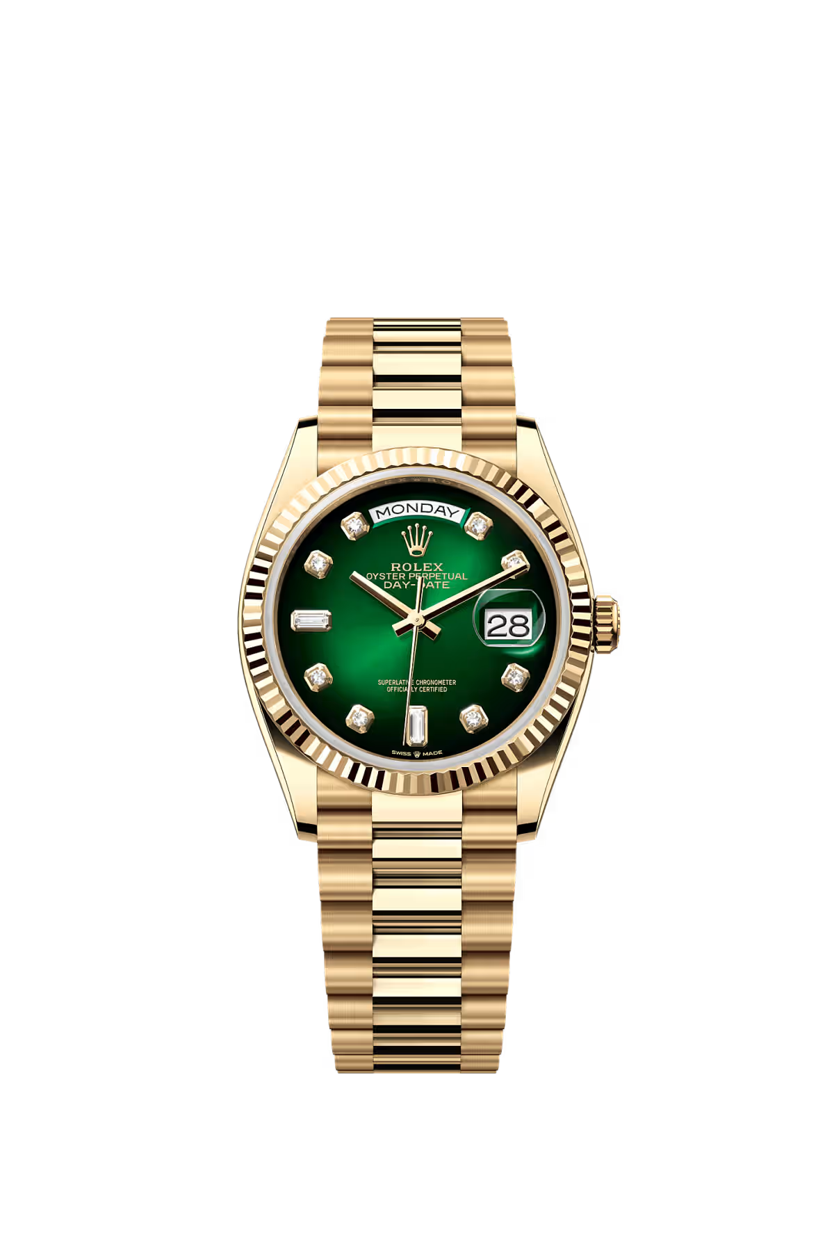 Rolex Day-Date 36 Ref. 128238 Green Dial Diamond Markers Yellow Gold
