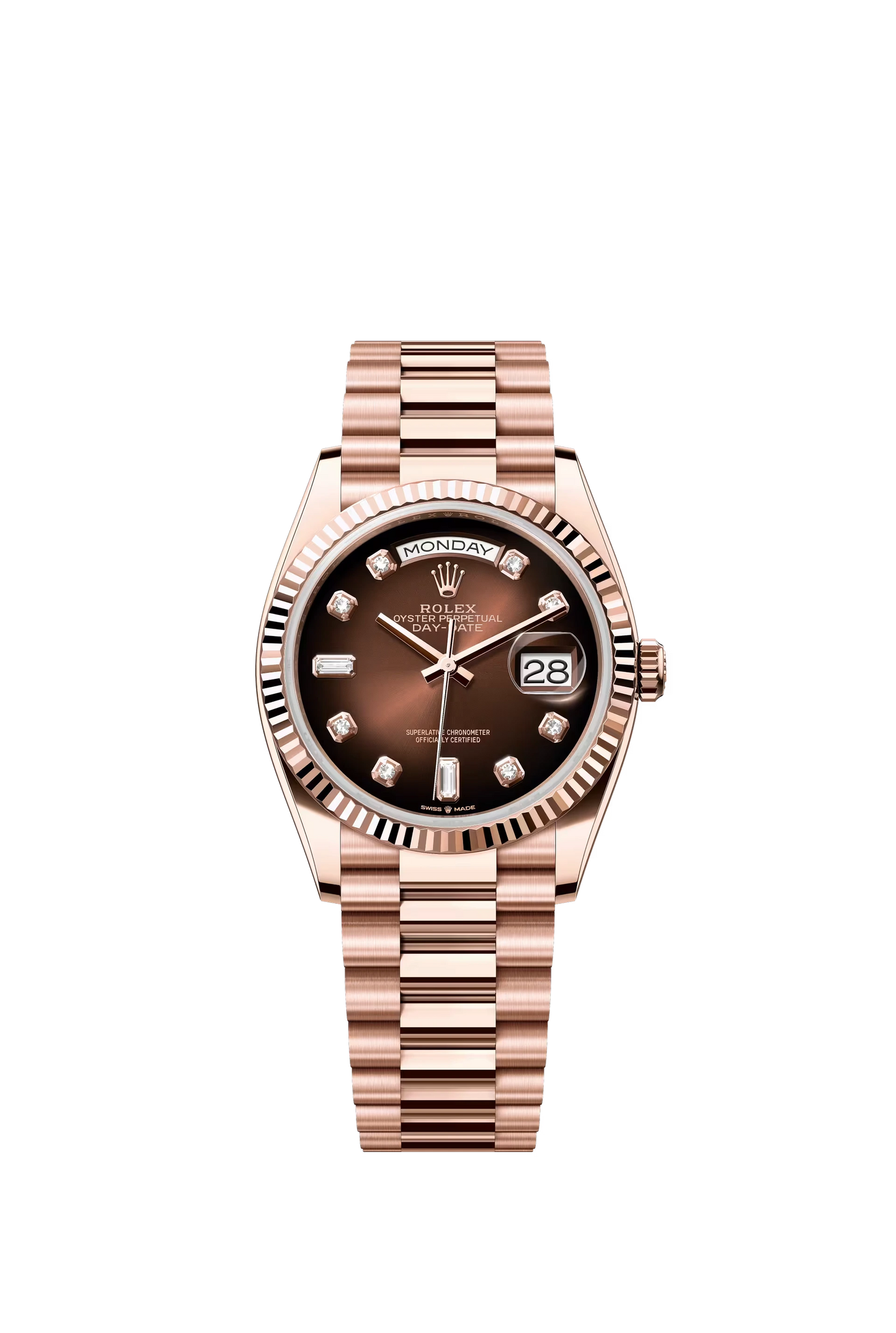 Rolex Day Date 36 mm Everose Gold Brown Ombre Dial Diamond Markers Ref. 128235