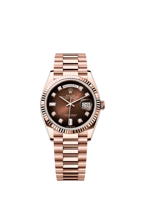 Rolex Day Date 36 mm Everose Gold Brown Ombre Dial Diamond Markers Ref. 128235