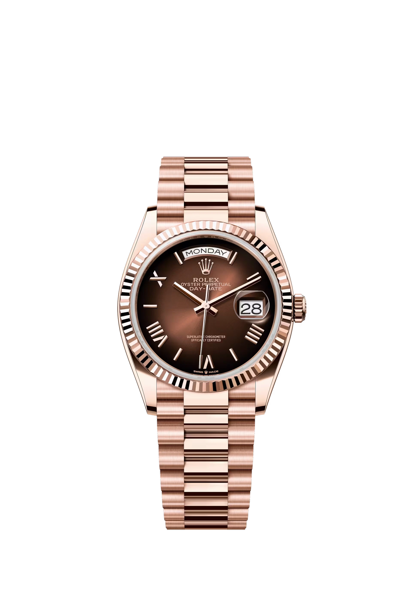 Rolex Day Date 36 mm Everose Gold Chocolate Dial Roman Markers Ref. 128235