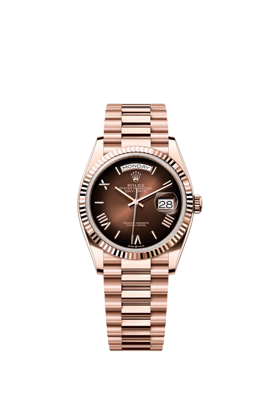 Rolex Day Date 36 mm Everose Gold Chocolate Dial Roman Markers Ref. 128235