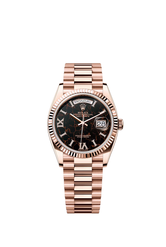 Rolex Day Date 36 mm Everose Gold Eisenkiesel Dial Diamond Roman Markers Ref. 128235