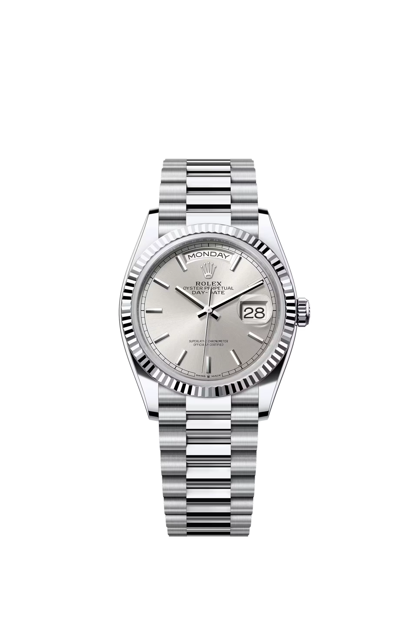 Rolex Day Date 36 mm Platinum Silver Dial Stick Markers Ref. 128236
