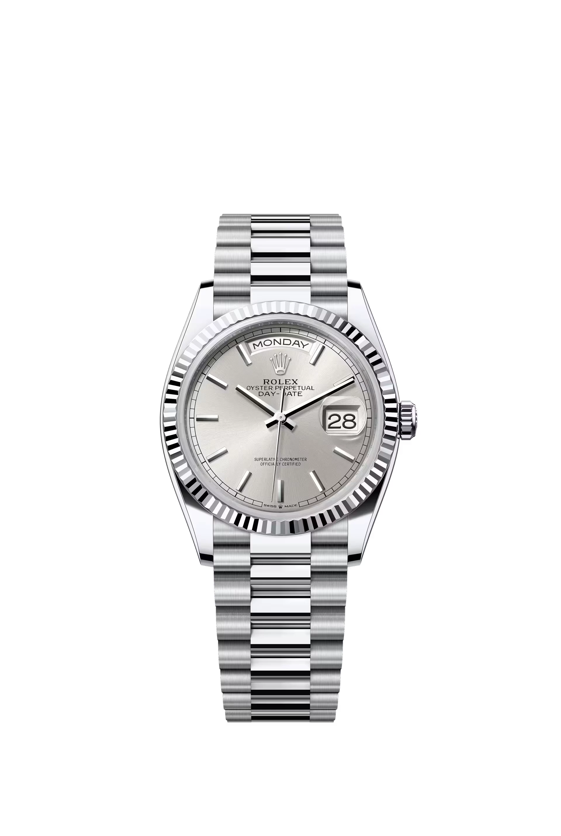 Rolex Day Date 36 mm Platinum Silver Dial Stick Markers Ref. 128236