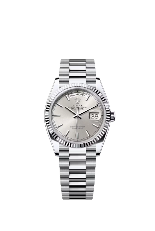 Rolex Day Date 36 mm Platinum Silver Dial Stick Markers Ref. 128236