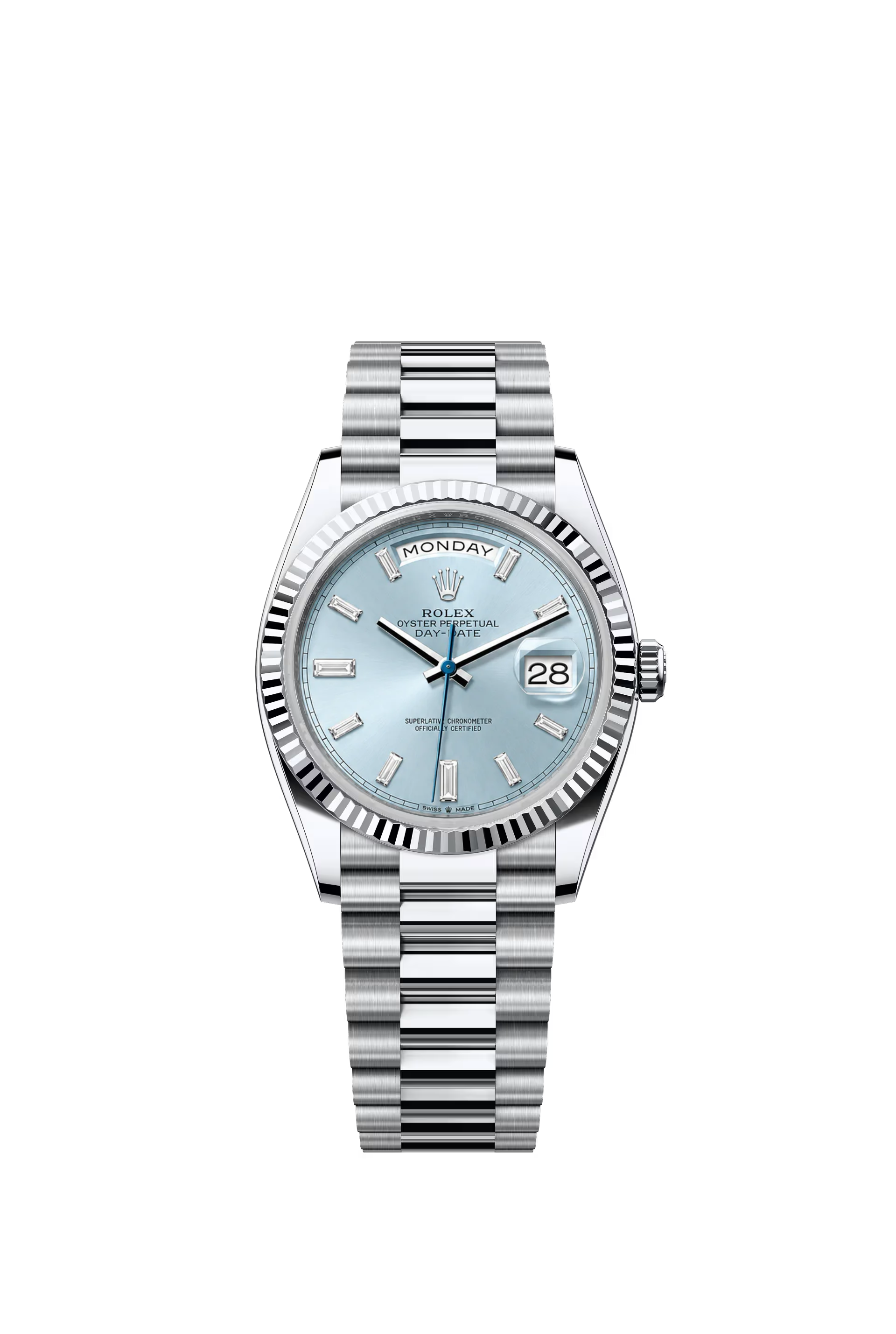 Rolex Day Date 36 mm PT Ice Blue Dial Diamond Markers Ref. 128236
