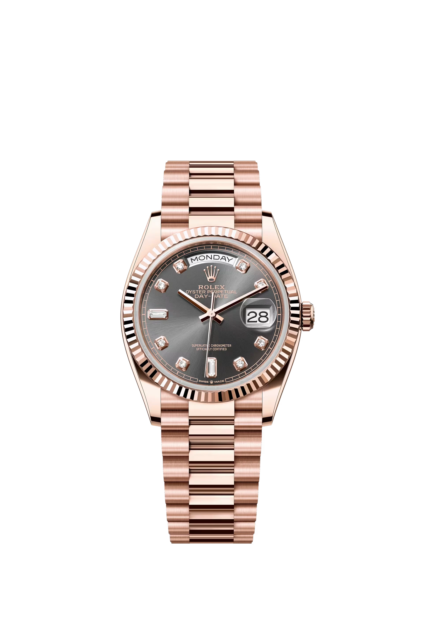 Rolex Day Date 36 mm RG Gray Dial Diamond Markers Ref. 128235