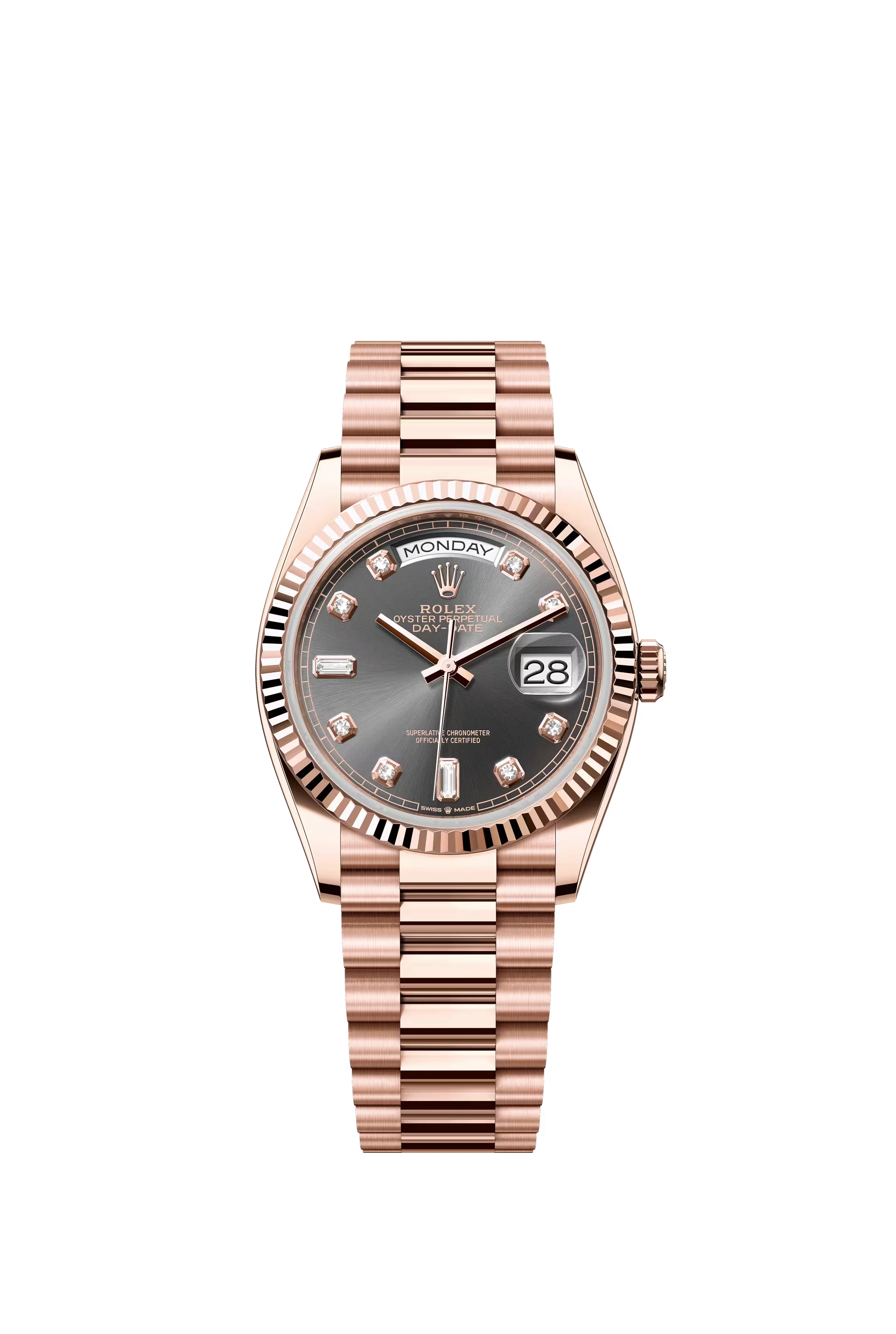 Rolex Day Date 36 mm RG Gray Dial Diamond Markers Ref. 128235