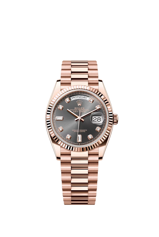 Rolex Day Date 36 mm RG Gray Dial Diamond Markers Ref. 128235