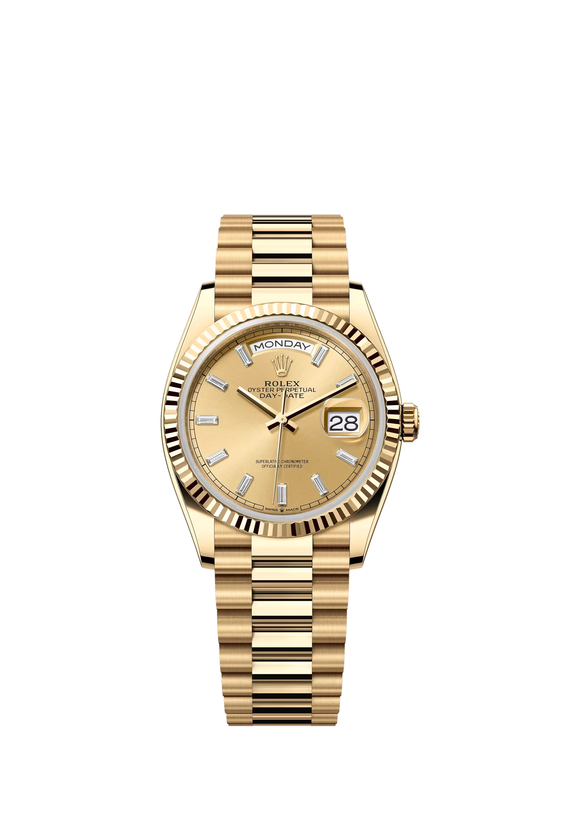 Rolex Day Date 36 mm Yellow Gold Champagne Dial Diamond Markers Ref. 128238