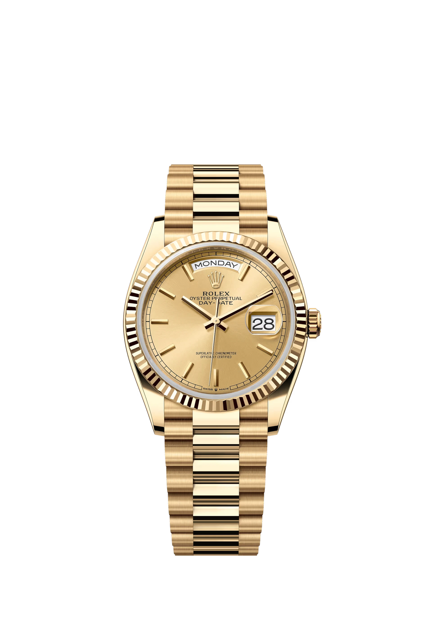 Rolex Day Date 36 Yellow Gold Champagne Stick Dial 128238