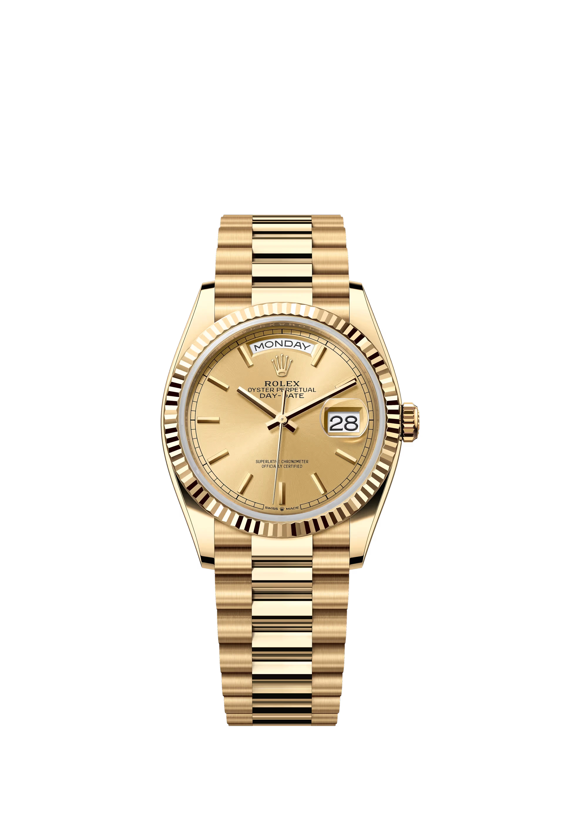 Rolex Day Date 36 Yellow Gold Champagne Stick Dial 128238