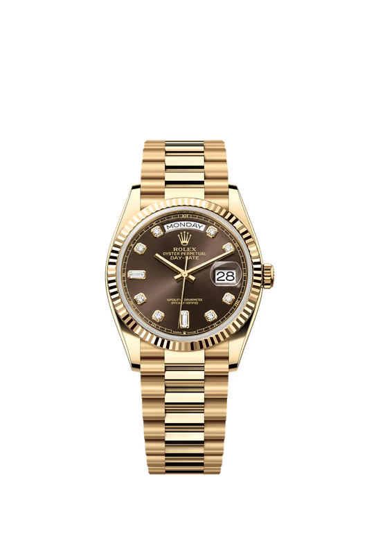 Rolex Day Date 36 mm YG Brown Dial Diamond Markers Ref. 128238