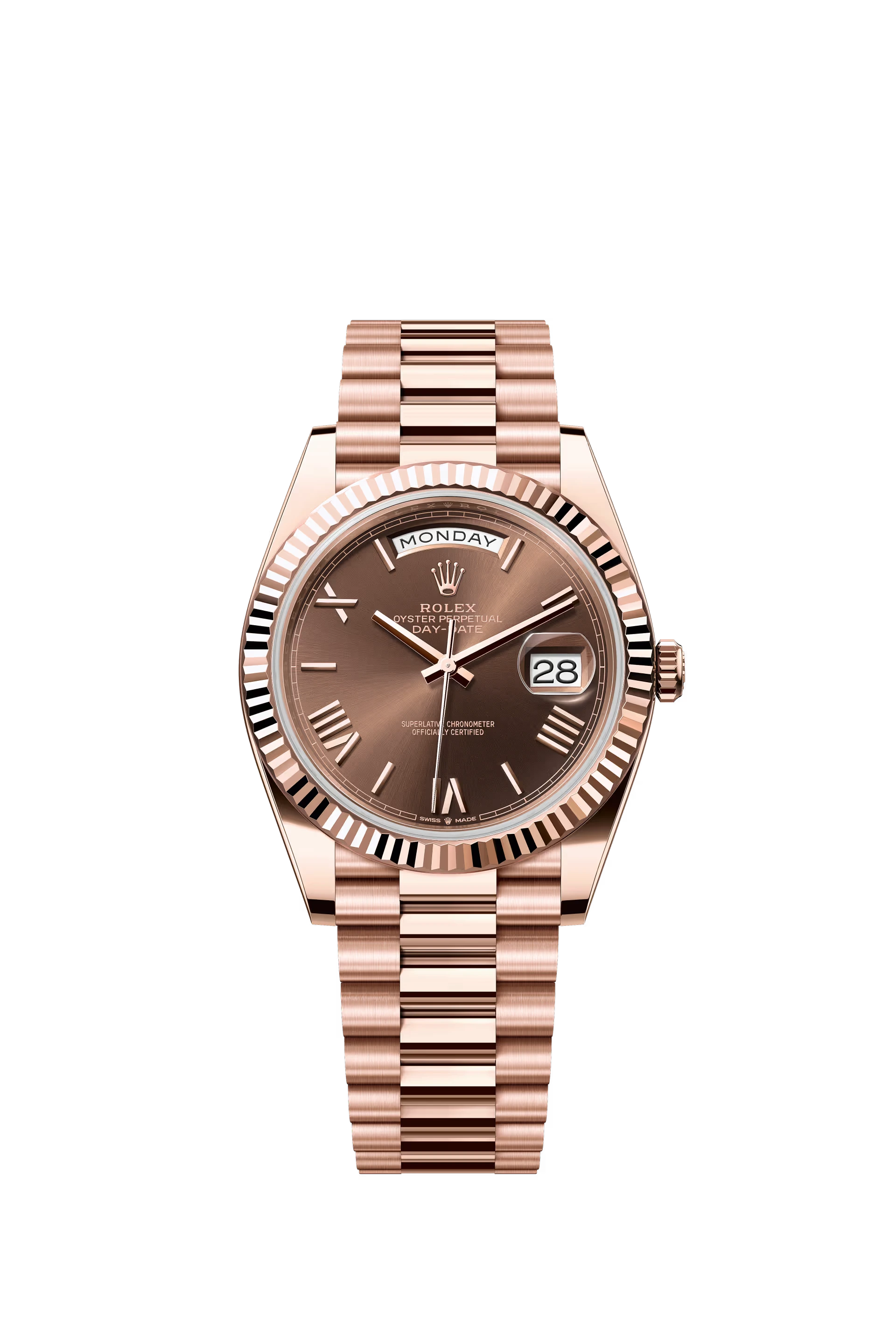 Rolex Day Date 40 Everose Gold Brown Dial Roman Markers President Bracelet Ref. 228235