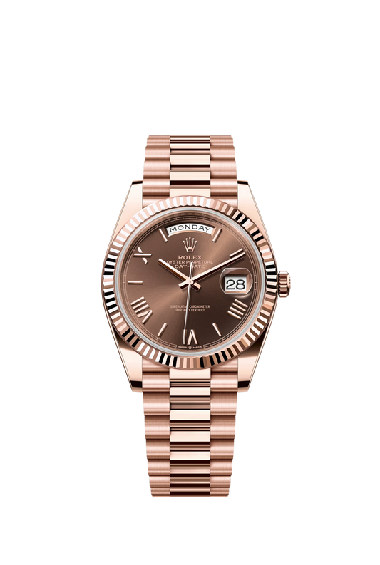 Rolex Day Date 40 Everose Gold Brown Dial Roman Markers President Bracelet Ref. 228235