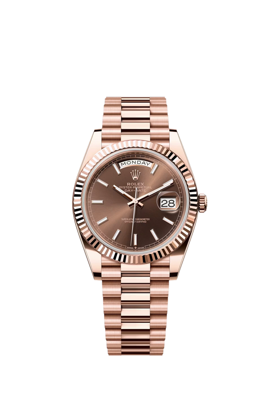 Rolex Day Date 40 Everose Gold Brown Dial Stick Markers President Bracelet Ref. 228235
