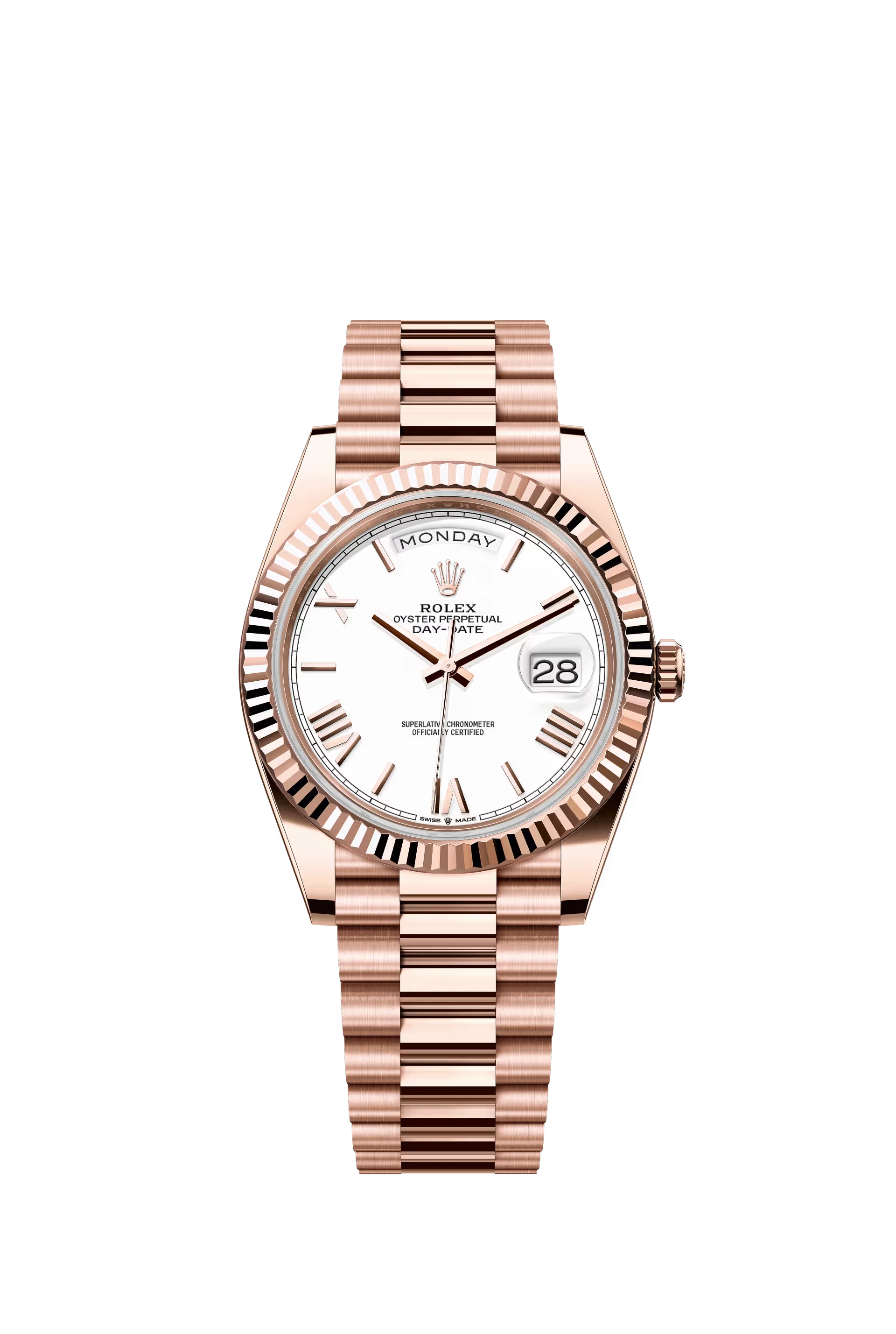 Rolex Day Date 40 Everose Gold White Dial Roman Markers President Bracelet Ref. 228235