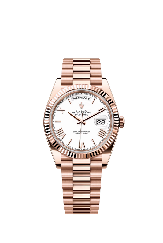 Rolex Day Date 40 Everose Gold White Dial Roman Markers President Bracelet Ref. 228235