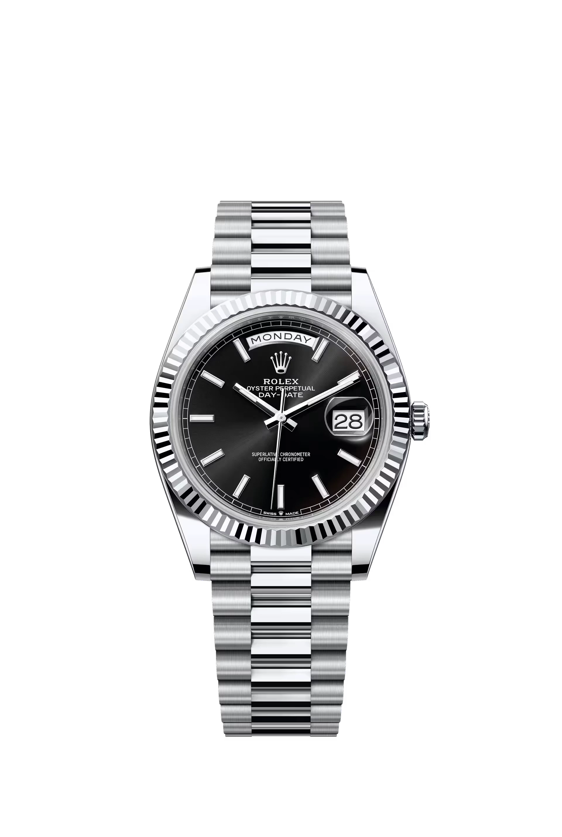 Rolex Day Date 40 Platinum Black Dial Stick Markers President Bracelet Ref. 228236