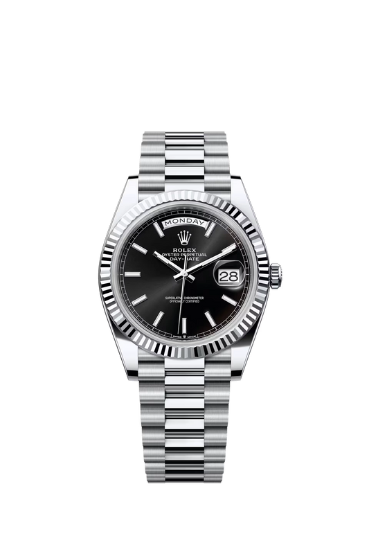 Rolex Day Date 40 Platinum Black Dial Stick Markers President Bracelet Ref. 228236