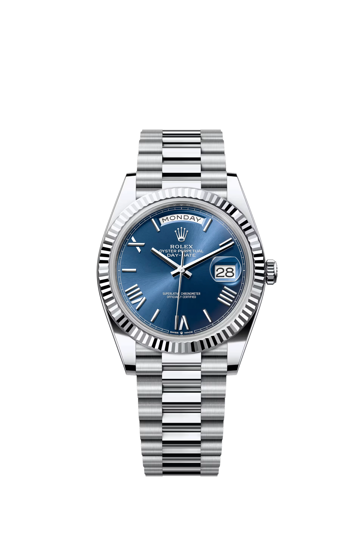 Rolex Day Date 40 Platinum Blue Dial Roman Markers President Bracelet Ref. 228236