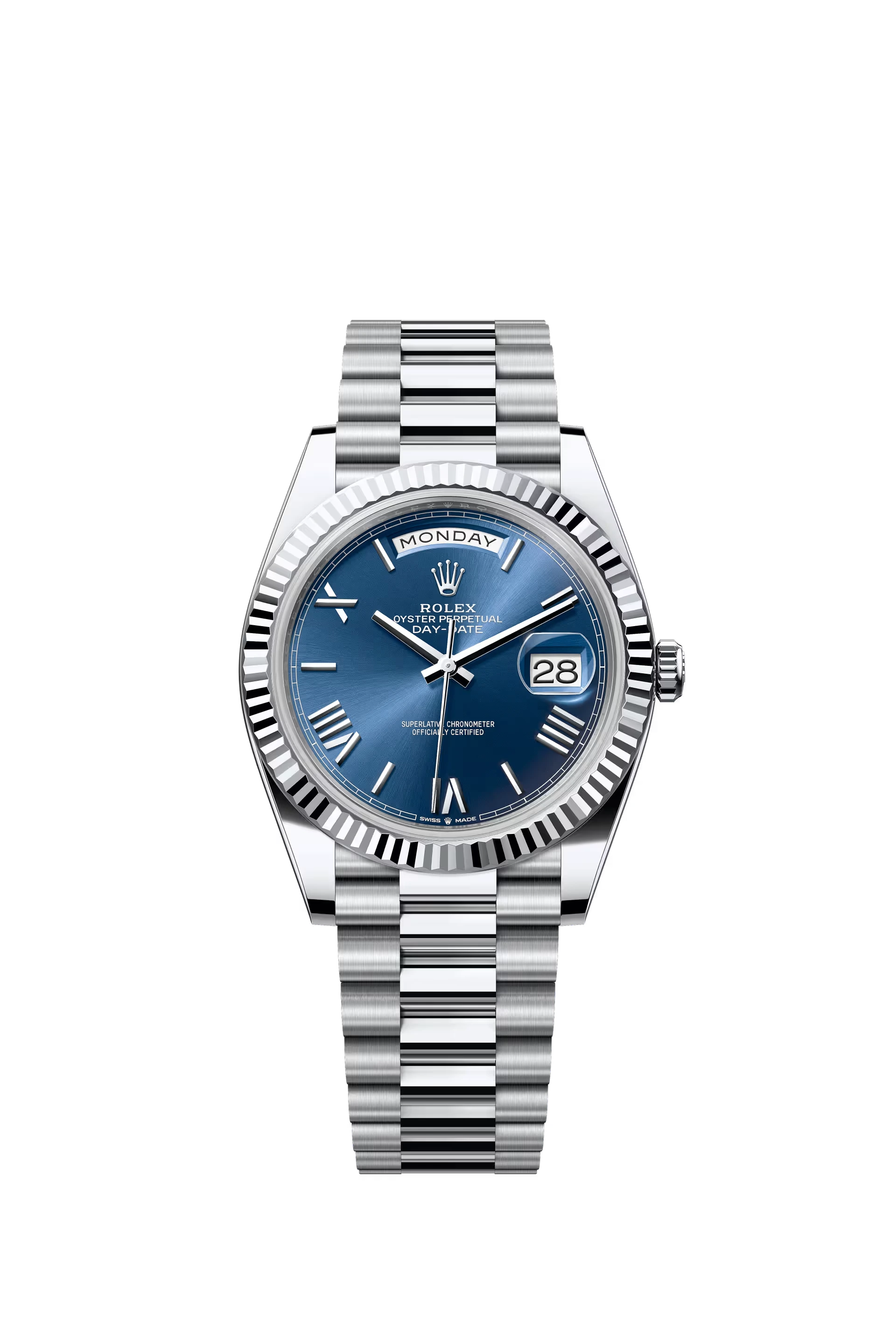 Rolex Day Date 40 Platinum Blue Dial Roman Markers President Bracelet Ref. 228236